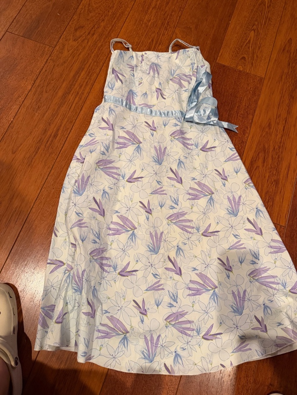 Girls' Light Blue and Lavender Floral Spaghetti-Strap Dress